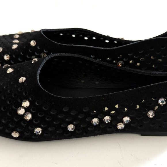 Pedro Garcia Shoes Women's Black Suede Crystal Swarovski Flats Size 8 (38) - Picture 4 of 9